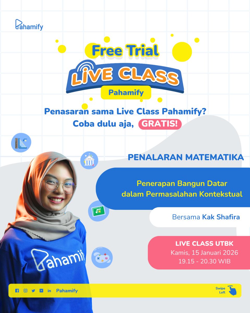 pahamify's tweet photo. 🎉 FREE TRIAL LIVE CLASS PAHAMIFY 🎉

Ada yang penasaran sama serunya belajar di Live Class Pahamify? Sekarang kamu bisa coba gratis dulu, loh! 😍🥳

Di minggu ini, ada 1 kelas Free Trial Live Class Pahamify yang bisa kamu ikuti. Catat tanggalnya ya! 📅 https://t.co/OyvNXBwDwY