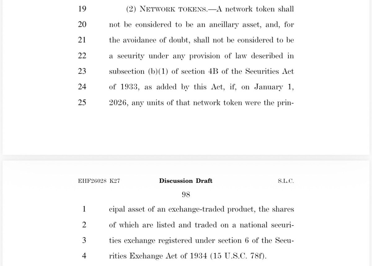 🚨NEW: Here’s an interesting section giving some tokens classification as non-ancillary assets based on their inclusion in exchange-traded products as of January 1, 2026.

It says that if a token is the main asset of an ETF listed on a national securities exchange and registered