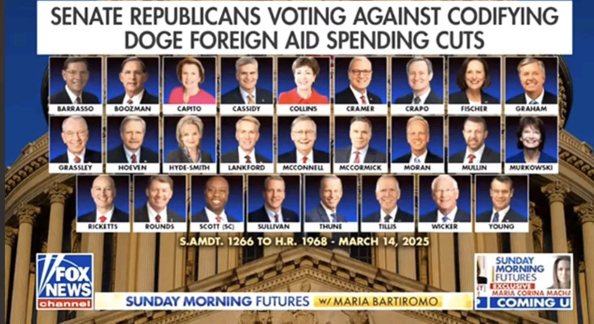 PeeBee3981's tweet photo. @Milajoy Add to that, senators voting AGAINST codifying the DOGE cuts. I don’t know which is worse!!! https://t.co/G6oTbnIU6E