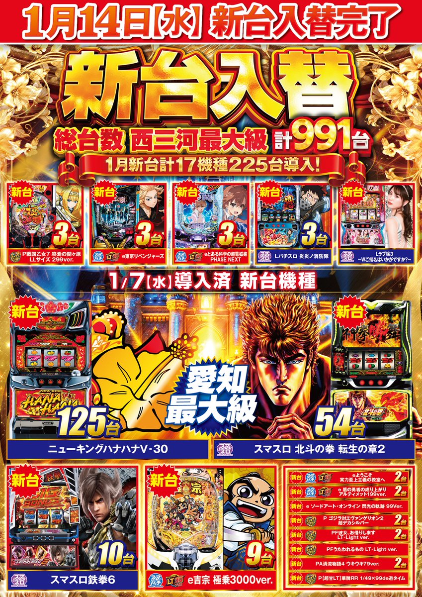 ◤◢◤◢◤◢◤◢ 1月14日（水） 全 店 一 斉 朝9時 開 店