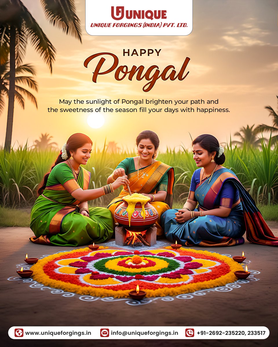 May the sunlight of Pongal brighten your path and the sweetness of the season fill your days with happiness. ☀️

Unique Forgings wishes you all a Happy Pongal! 🥥

#HappyPongal #PongalCelebration #HarvestFestival #FestiveJoy #Gratitude #Abundance #IndianFestivals #SweetMoments