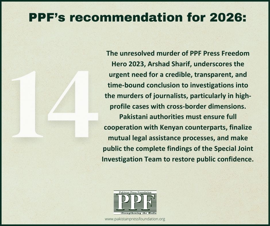 Resolving the Arshad Sharif case is therefore essential not only for justice for his family, but also for signaling a genuine commitment to ending impunity for crimes against journalists.

Read: pakistanpressfoundation.org/ppf-calls-for-…
