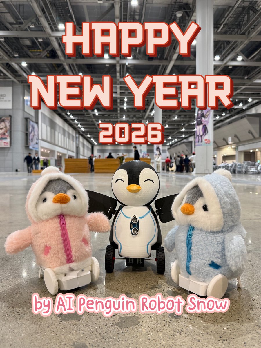 少しタイミングをずらして、僕らの開発中のAIロボットペンギンSnowからも新年あけましておめでとうございます！！
年末には3Dプリント版とぬいぐるみ版両方コミケにも初出展しました！
今年どんどん進化できると思います！
#新年 #ロボット #ぬいぐるみ