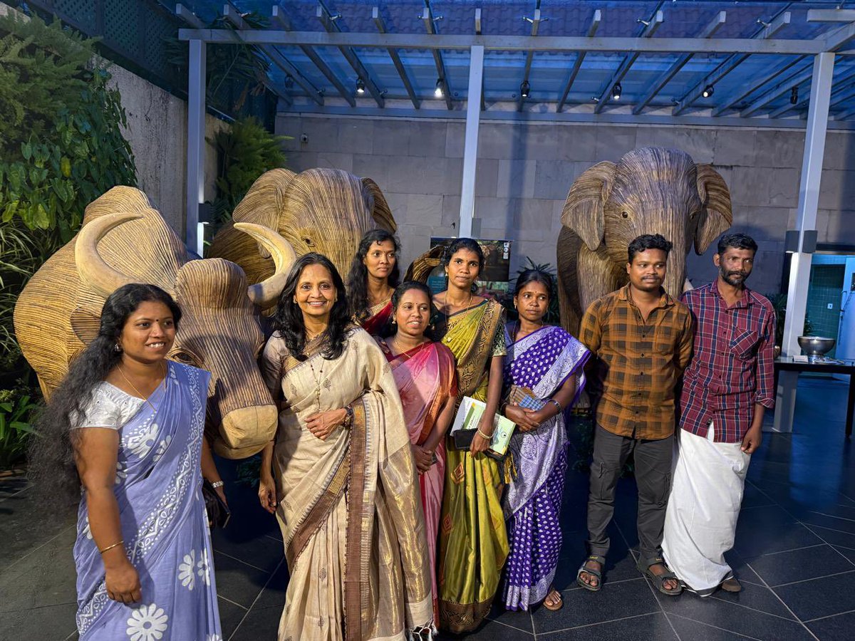 supriyasahuias's tweet photo. They are here again. They have arrived. From the misty mountains of  Gudalur, Nilgiris to the shores of Chennai, the Lantana Elephants have travelled far. Crafted by local tribal artisans from lantana, an invasive weed choking our forests, these elephants now stand tall as symbols of ecosystem restoration and biodiversity conservation in Tamil Nadu. Catch them at the Blue Beach, Marina, during the Pongal holidays. Thanks to @chennaicorp & @kgbias for making this possible #lantanaelephants @therealeleco