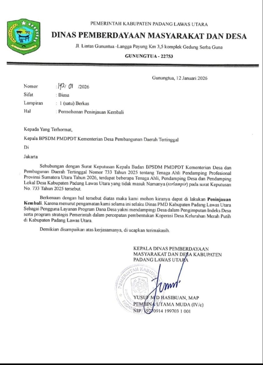 Kami keberatan atas SK 733 Thn 2025 yg diterbitkan BPSDMPMDDT Kemendesa PDT.
Kebijakan harus adil, transparan &amp; menghormati HAM. Mohon evaluasi &amp; peninjauan ulang.
#1150TPPdiSumutdiPHKMassal
#KeberatanSK733BPSDM
#TPPProvinsiSumut
<a href="/prabowo/">Prabowo Subianto</a> <a href="/YandriSusanto/">Yandri Susanto</a> <a href="/ArizaPatria/">Ariza Patria</a>