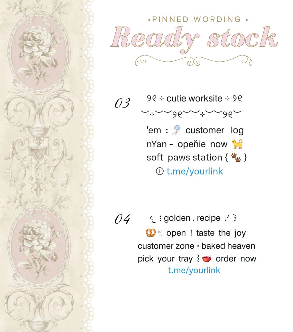 beisnis's tweet image. ㅤㅤㅤ ⊹ ୨୧  ⓘ : Help repost !

Hallo teman - teman BA yang baik hatinya
siang ini aku membawa 4 { wording pinned } sudah siap dipakai a.k.a ready stock seharga 5.500 / each. Apabila ingin mengadopsi 🎐segera ketuk pesan langsung. #zonauang 
ㅤㅤㅤ         ⊹ ︶ ୨୧ ︶ ⊹ 
ㅤ