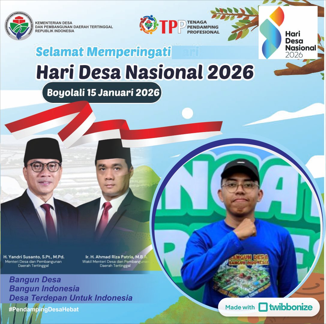 SEMARAKKAN HARI DESA 
dengan Hari Desa Wujudkan Desa Menjadi Garda Terdepan Indonesia
<a href="/PrabowoSubianto/">PRABOWO 2014</a> 
@GibranRakabuming
<a href="/YandriSusanto/">Yandri Susanto</a>
<a href="/ArizaPatria/">Ariza Patria</a>
@KementerianDesaPDT
@BPSDMKemendesaPDT
#HariDesaNasional2026
#PendampingDesaHebat
#TPPKemendesaPDT
#TPPProvinsiJawaBarat