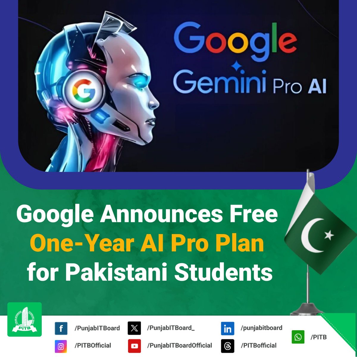 PunjabITBoard_'s tweet image. For more details, please follow: shorturl.at/oRe7i

#GoogleAI #AIProPlan #PakistaniStudents #FreeAI #EdTechPakistan #DigitalPakistan #AIForAll #StudentLife #FutureSkills #TechEducation #fypシ゚ #viralvideoシ #foryouシ #trending