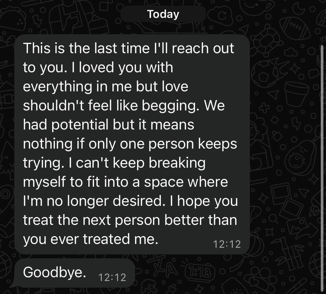 Somlimokazi's tweet image. When effort isn’t mutual, exit gracefully.