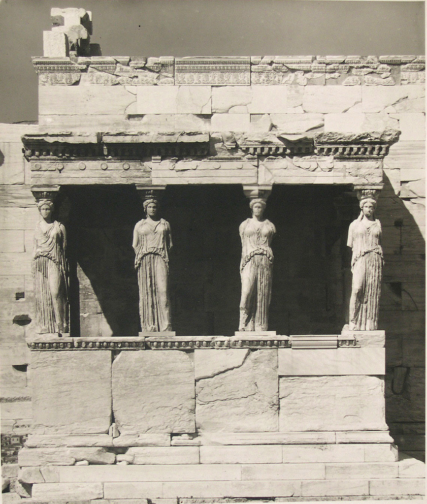 Acropolis, Athens, Greece, (Erectheum, Caryatid Portico from the front), by Walter Hege 1928-30