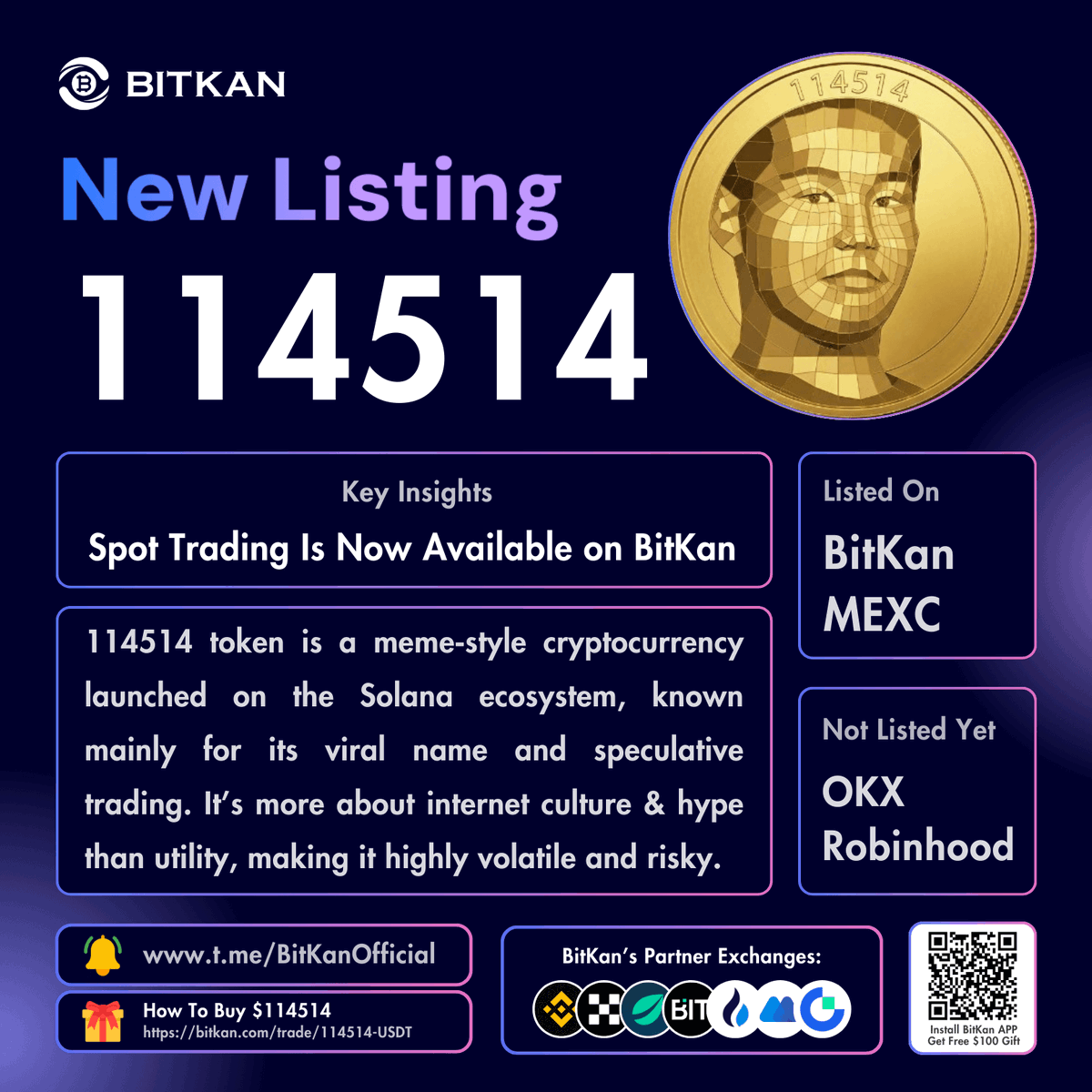 🔥 New Listing: #114514 spot trading pair is now available for trade on  BitKan Crypto Exchange $114514 Spot Trading Pair: https://t.co/PPynnh864q  Official #BitKan Announcement https://t.co/gnxmz4V06A Free $100 New User  Sign-Up Gift: