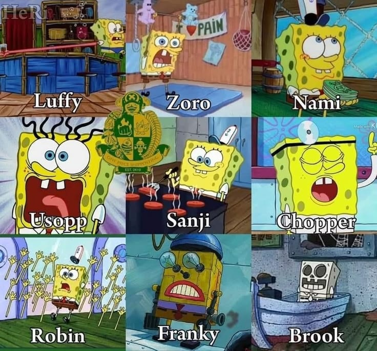 macOS_ta's tweet photo. Los Mugiwara en el mundo de Bob Esponja https://t.co/rVlGaKabS3