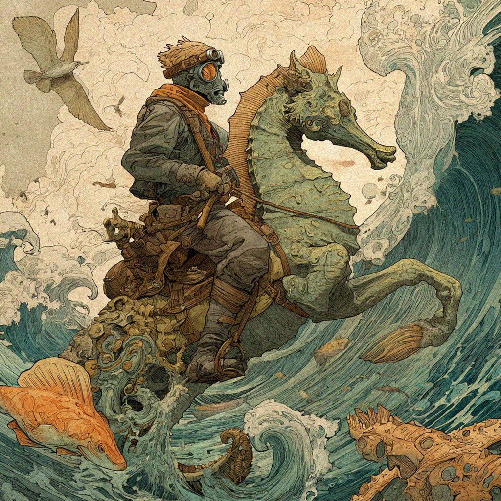 handsdall's tweet photo. GM! 👋 NEW DROP!!
#TEZOSTUESDAY
Collection « Walk to the end of the World 2 » 🧡

THE RIDE OF THE SEAHORSE
Wanting to confront the power of the ocean is utopian, but if I had to choose a partner to do so, it would be the seahorse. Only it can take me beyond the liquid immensity to calm, clear waters.

1/1 —> 7 xtz
https://t.co/eLNzwVwYVW

#tezosart #nftcollectors #Fantasy #digitalillustration