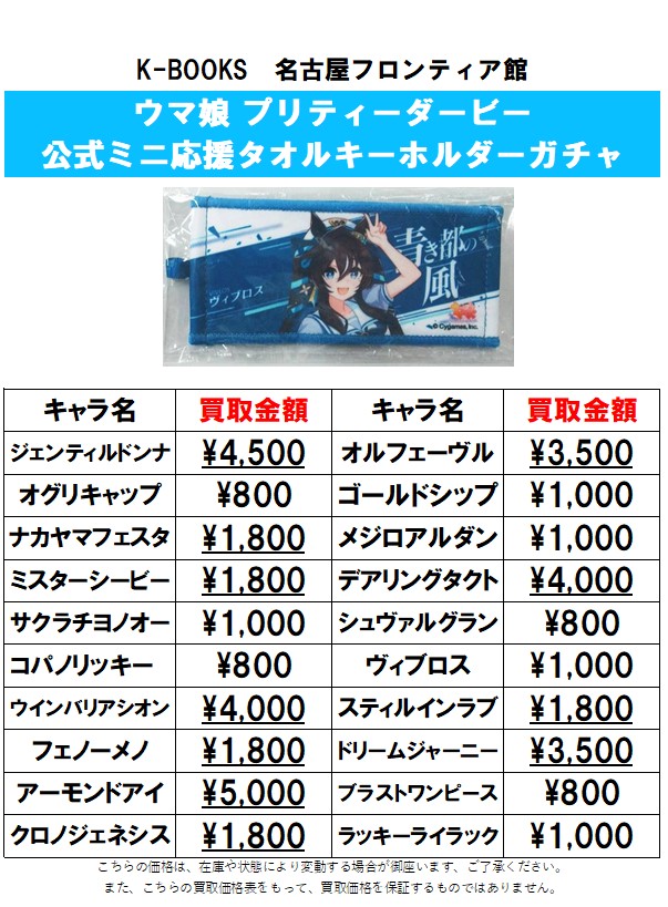 ウマ娘 公式ミニ応援タオルキーホルダーガチャ各種買取大募集中です
