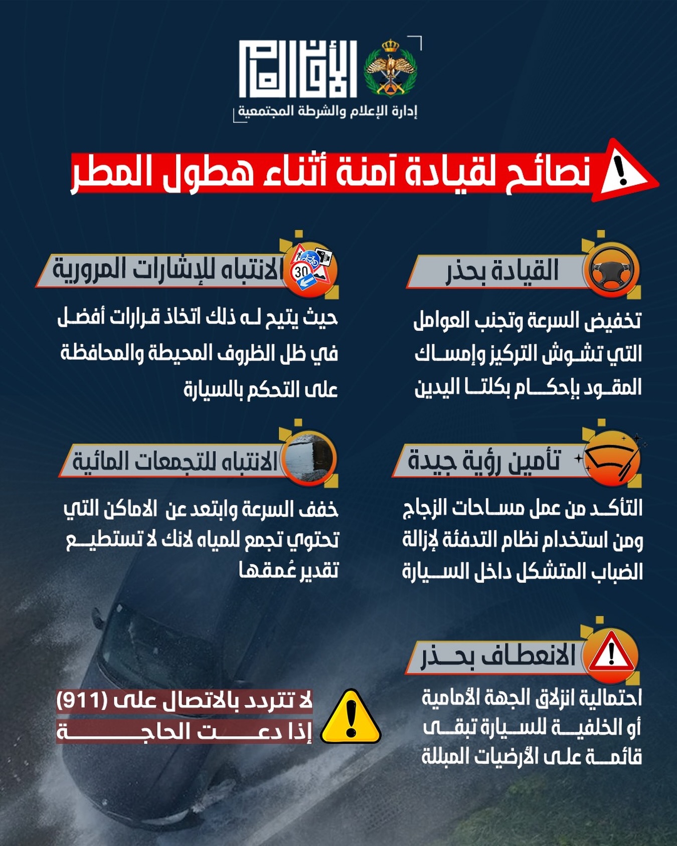 أهم النصائح والإرشادات لقيادة آمنة أثناء هطول الأمطار وتجنّب المخاطر على الطريق #شتاء_آمن 