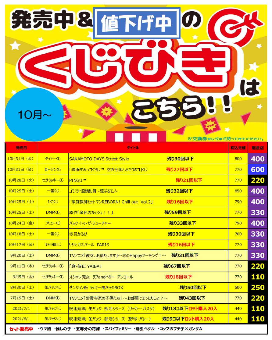 値下げ中のくじです（1/13更新） 値下げしました ＃串カツ田中