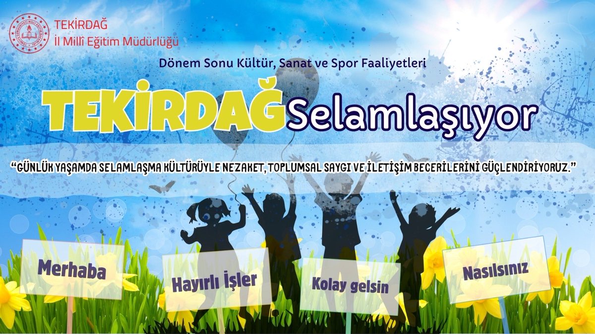 Sevgili Öğrenciler,
❤️ Bu hafta  “Türkiye Selamlaşıyor” sloganıyla yola çıkıyoruz ve kocaman bir iyilik turuna çıkıyoruz. Hep birlikte ellerimizde üzerinde güzel sözlerin yazılı olduğu rengârenk kartonlarla öğretmenlerimizle birlikte cadde ve sokakları dolaşacağız.