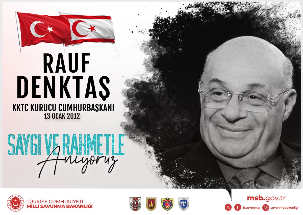 Kuzey Kıbrıs Türk Cumhuriyeti’nin Kurucu Cumhurbaşkanı Rauf Denktaş’ı vefatının 14’üncü yılında rahmet ve saygıyla anıyoruz.

#MillîSavunmaBakanlığı