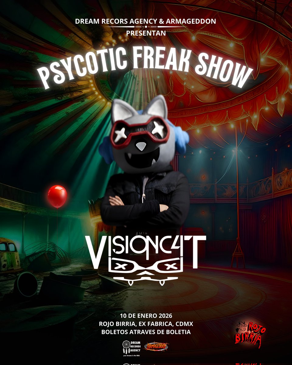 Vision_C4t's tweet photo. NOS VEMOS ESTE 7 DE FEBRERO 

BIENVENIDOS AL CIRCO 
COMPRA YA TUS ENTRADAS POR https://t.co/b7CjtlhTsU 

#bassmusic #ElectronicMusic #Dubstep #CDMX #dreamrecords #armageddon https://t.co/mKYnUmG7QL