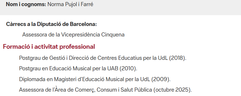 LaCatalunyaWoke's tweet image. Bon dia, Norma. Ens expliques com una professora de música pot assessorar en comerç, consum i salut pública a raó de 6.409,25 euros al mes (14 pagues)?