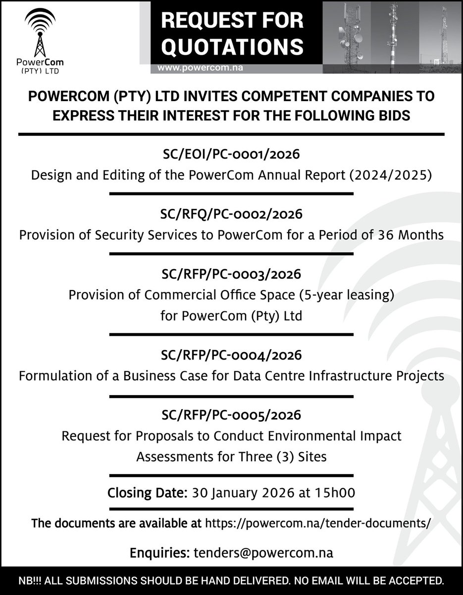 Procurement opportunities at PowerCom

#opportunities #towerbusiness #passiveinfrastructures