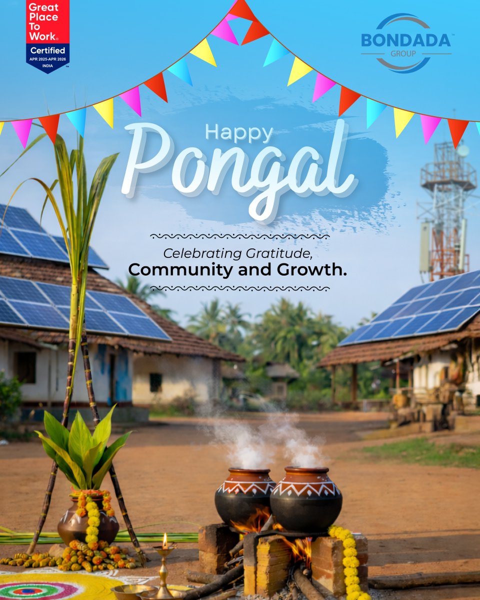 BondadaOnline's tweet photo. Pongal is about gratitude to the Sun, land, and people.
At Bondada, this inspires us to build sustainable infrastructure that supports agriculture, industry, and communities alike.
#Pongal #Sustainability #BondadaEngineering https://t.co/L6VA4PedUs
