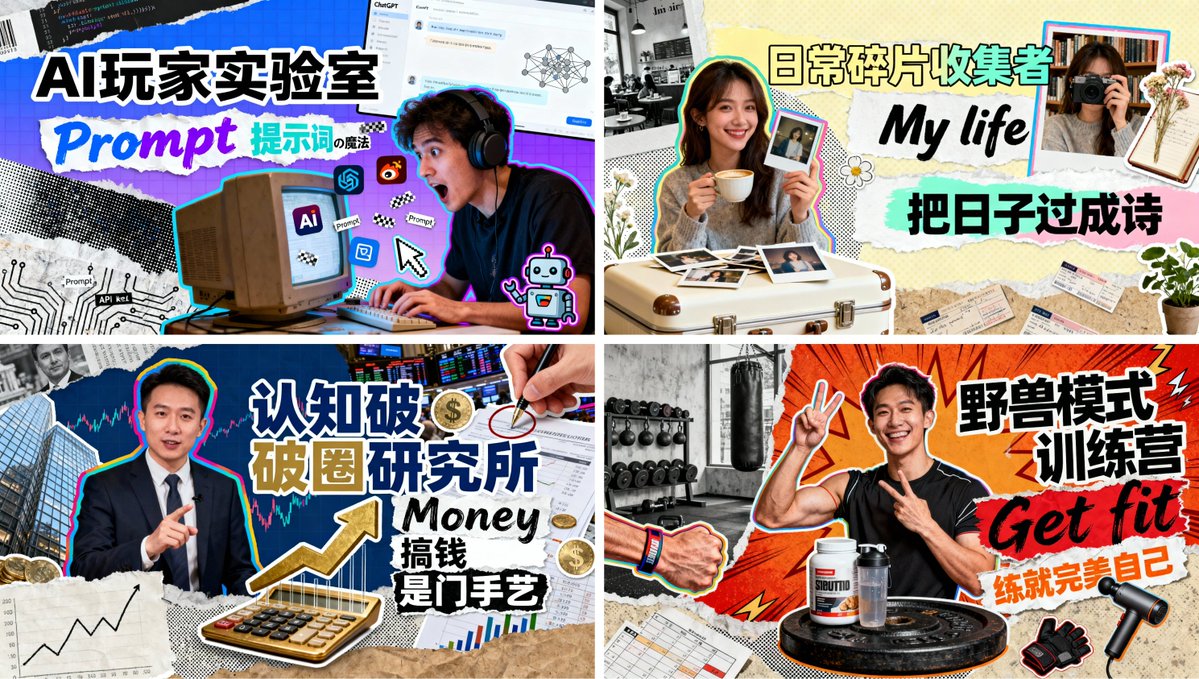 VigoCreativeAI's tweet image. 昨天有很多推友问我有没有自媒体封面,今天他就来了!
欢迎大家进行使用,评论区等待你们的结果!

最近在测试波普艺术风格的自媒体封面设计 🎨
用AI生成了几个不同垂类的封面模板：

AI工具测评（蓝紫渐变 + 科技感）
生活vlog（奶油黄 + 温暖调性）
健身运动（橙红爆炸线 + 能量感）
金融理财（深蓝金色…