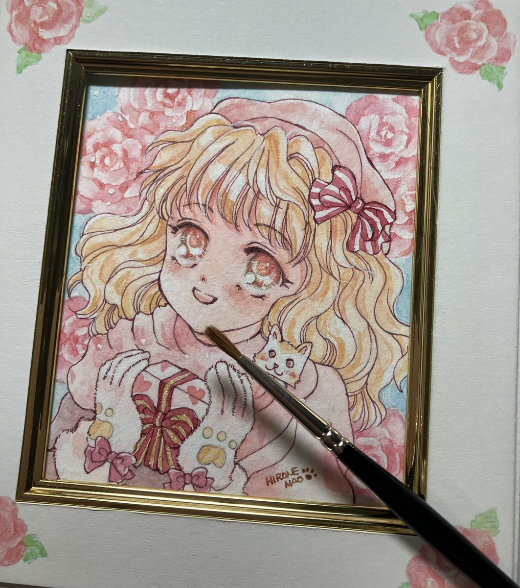 植物少女（額付き）アナログイラスト 植物少女（額付き）アナログイラスト