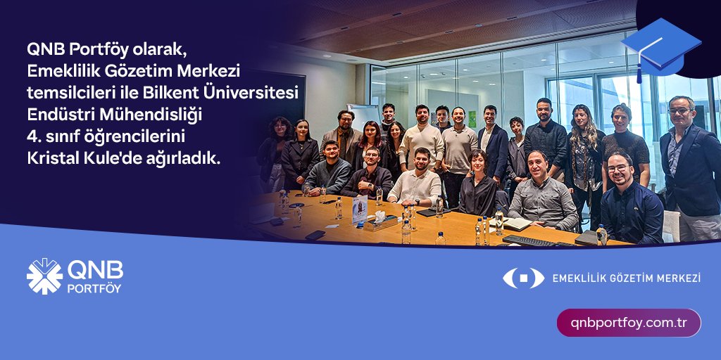 QNB Portföy olarak, Emeklilik Gözetim Merkezi temsilcileri ile Bilkent Üniversitesi Endüstri Mühendisliği 4. sınıf öğrencilerini Kristal Kule'de ağırladık.
Bireysel emeklilik sistemine yönelik akademik araştırmalar hakkında keyifli ve verimli bir sohbet gerçekleştirdik. Geleceğin