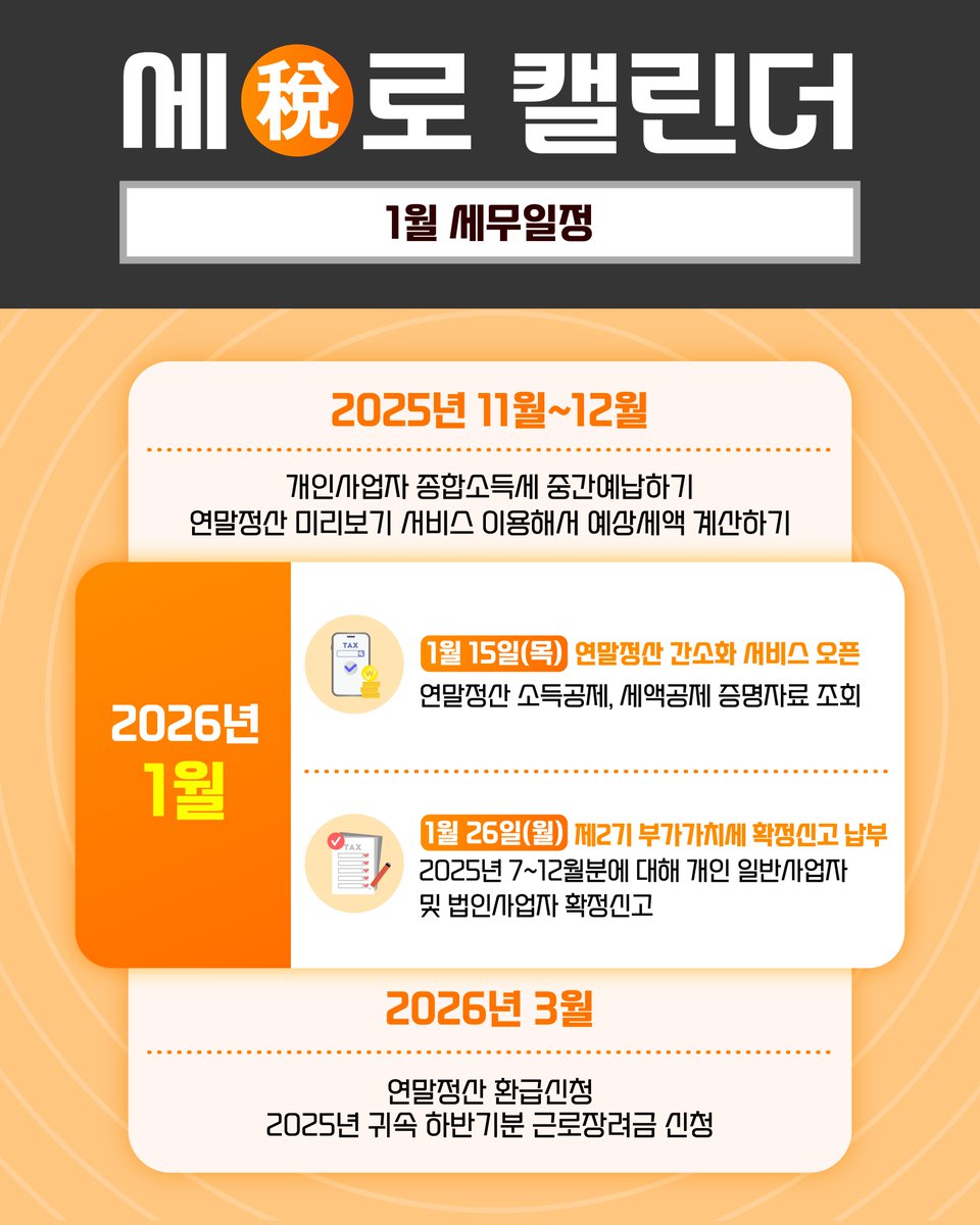 국세청 2026년 1월 세무일정 안내 이미지