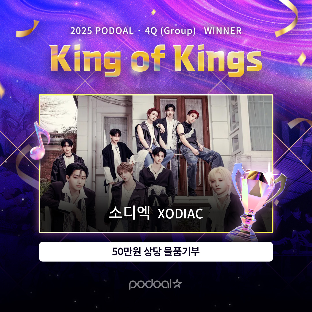 🏆2025 포도알 4분기 왕중왕전(그룹)🏆
2025 4𝓠 𝓦𝓲𝓷𝓷𝓮𝓻 𝓐𝓷𝓷𝓸𝓾𝓷𝓬𝓮𝓶𝓮𝓷𝓽

파이널에 진출할 4분기 왕중왕!👑
영광의 주인공은 #소디엑(#XODIAC) 축하드립니다🎉

※ 달성된 기부물품 소식은 추후 안내드리겠습니다.

#소디엑 #XODIAC #XBLISS #소블리스 #현식 #자얀 #렉스 #범수 #웨인