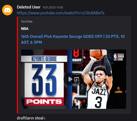 Dün şunu gördüm hiç mütevazi olmayacağım, 2023 te Keyonte George'a steal demiş dünyadaki tek varlık benimdir büyük ihtimal. Mesih gibi takılmışız sunucuda valla