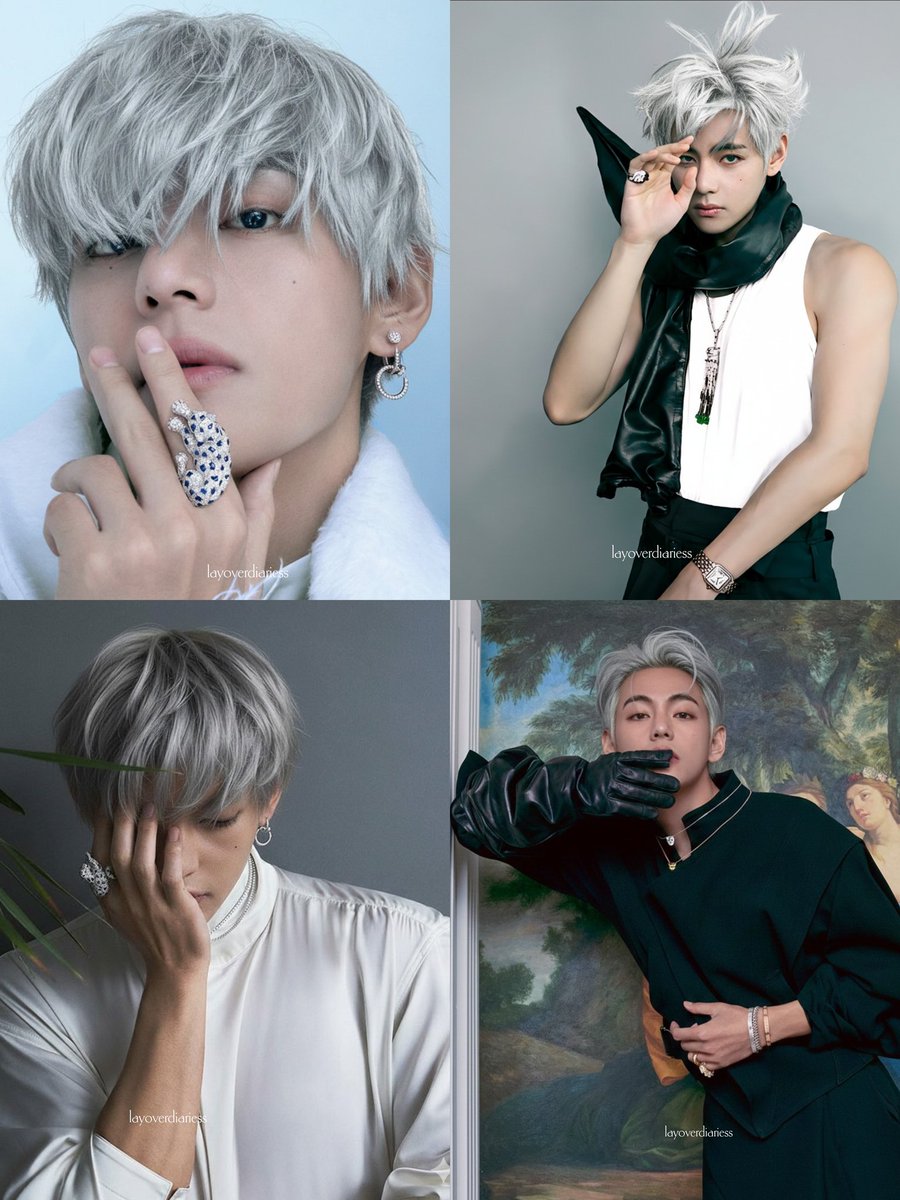 layoverdiariess's tweet image. Taehyung in white ash hair colour 🩶