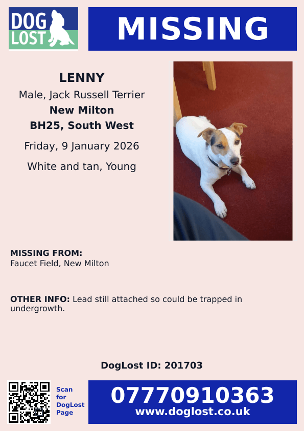 MissingPetsGB's tweet photo. Still Missing LENNY
New Milton

Please continue to keep an eye out for Lenny wherever you are, especially in and around New Milton. 

Every share, sighting, and message truly matters.

#BringLennyHome #MissingDog https://t.co/qY9r2VrxcH