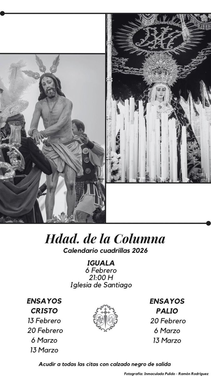 📌ACTUALIDAD| 

📅Igualá: 6 de febrero | 21:00h 
⛪Iglesia de Santiago
🔹𝗘𝗻𝘀𝗮𝘆𝗼𝘀 𝗖𝗿𝗶𝘀𝘁𝗼 : 13 y 20 feb · 6 y 13 mar 
🔹𝗘𝗻𝘀𝗮𝘆𝗼𝘀 𝗣𝗮𝗹𝗶𝗼 : 20 feb · 6 y 13 mar
ℹ️Acudir con 𝗰𝗮𝗹𝘇𝗮𝗱𝗼 𝗻𝗲𝗴𝗿𝗼 𝗱𝗲 𝘀𝗮𝗹𝗶𝗱𝗮.