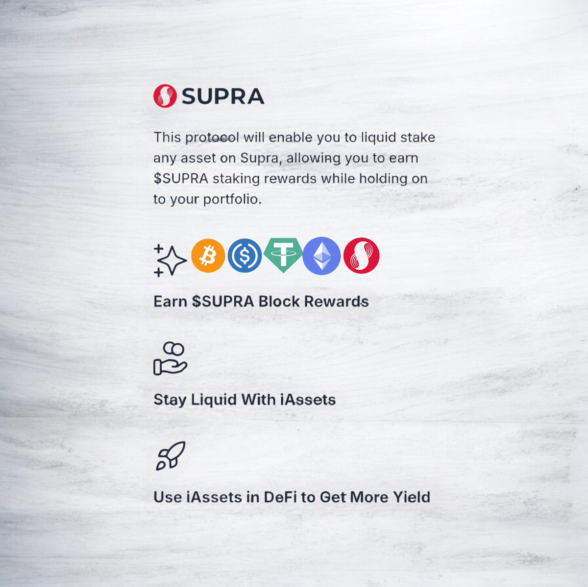 supra_sorcerer's tweet image. iAsset TVL  has tripled over the last few days 👀.
Ppl start realizing the potential.

@SUPRA_Labs allows u to get staking rewards with different assets while staying liquid! 

So let ur idle asset work for u and mint some iAssets!
$SUPRA