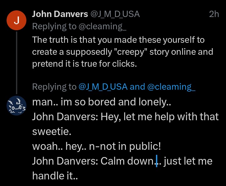 don't like this guy so I'm roleplaying with myself as him in his replies