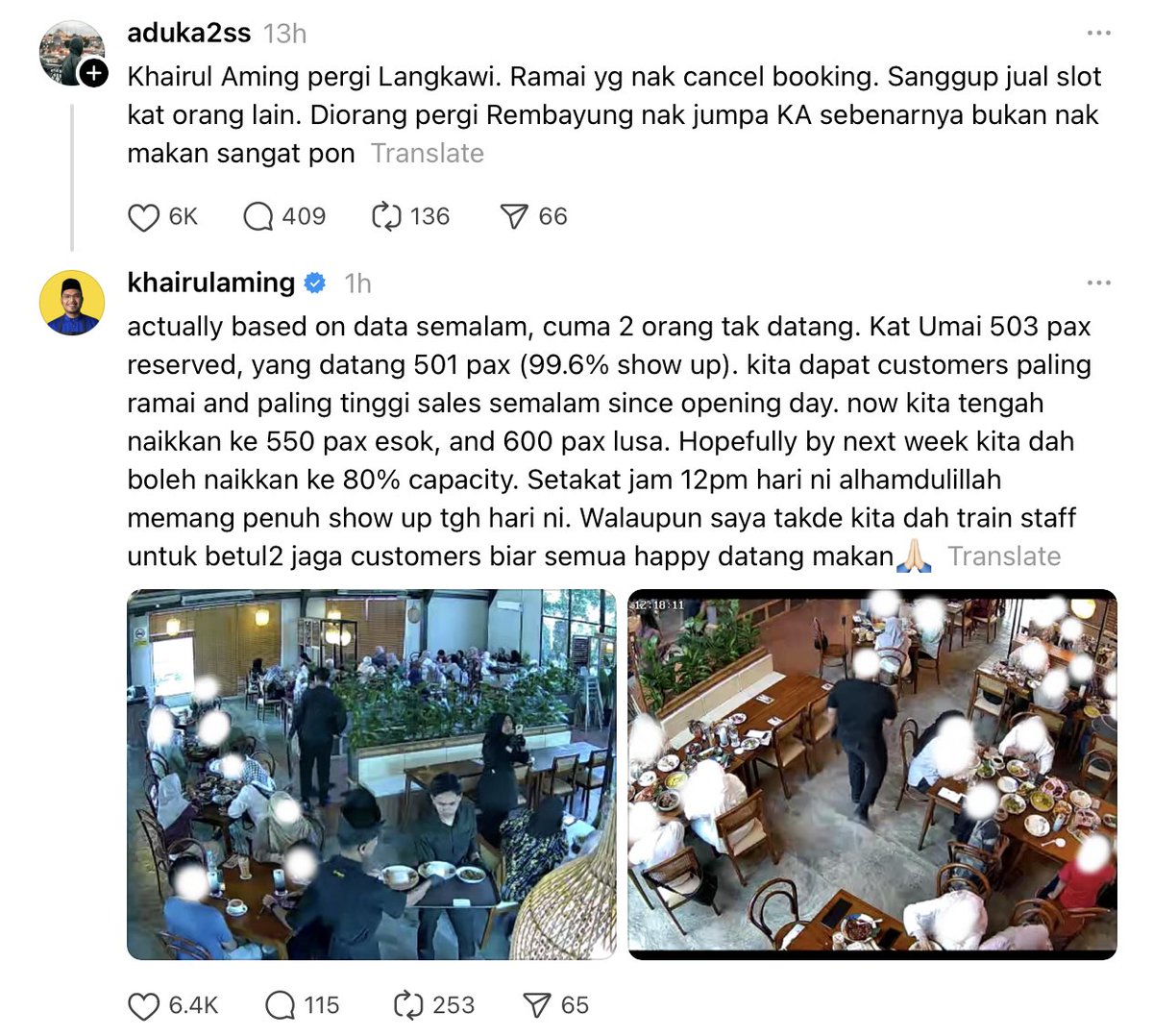 umarmaggi's tweet photo. Menarik cara KA response untuk jawab speculation ni takde nak emo/marah2.

Dia guna real data je untuk jawab narrative/speculation tu.

“503 reserved, 501 hadir. Show up rate 99.6%.”

Dalam f&amp;b, data ni memang benda yg sangat penting 🧵 https://t.co/bZUOoQ6kVC