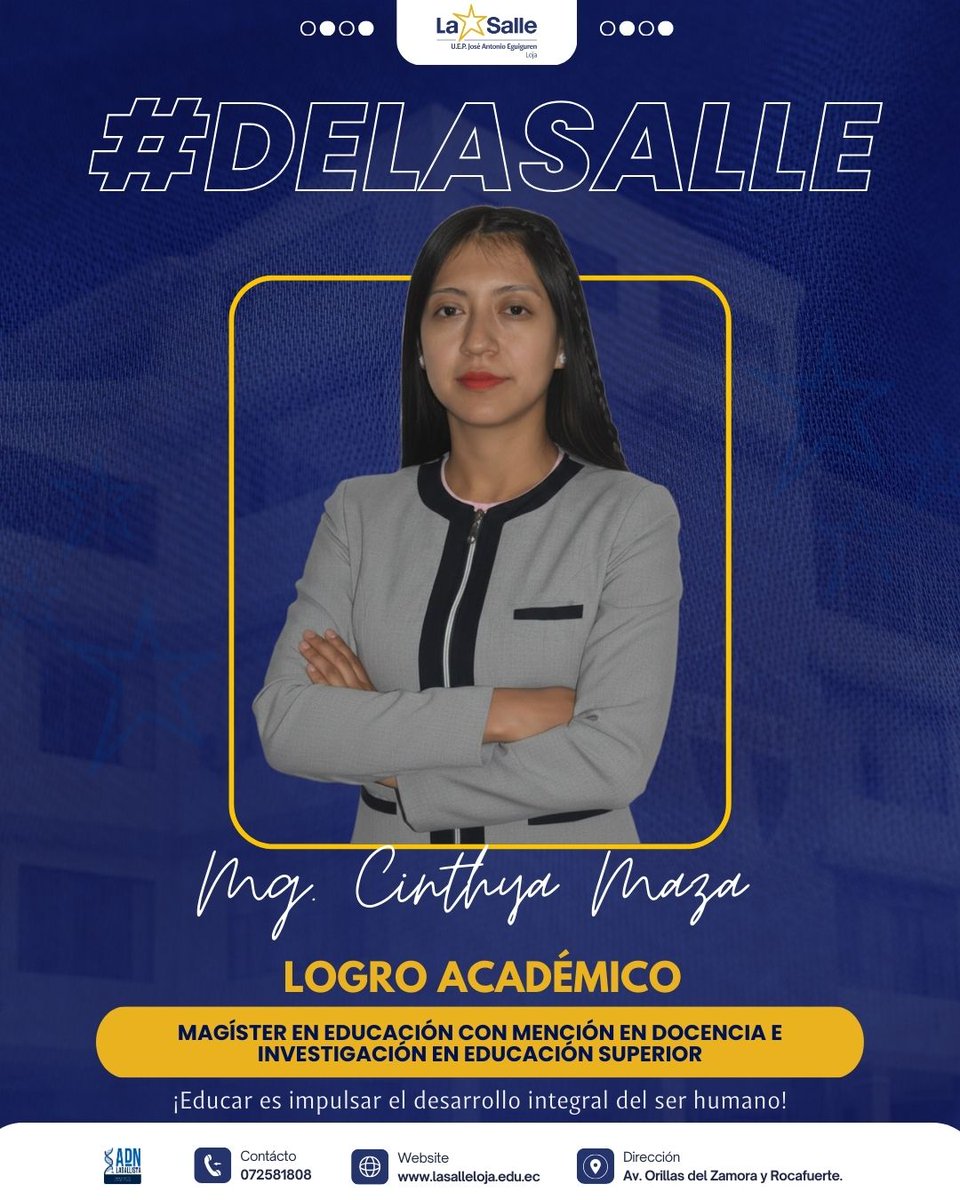 Con orgullo institucional, felicitamos a nuestra docente Cinthya Yajaira Maza Vicente por la obtención del grado de Magíster en Educación, con mención en Docencia e Investigación en Educación Superior.