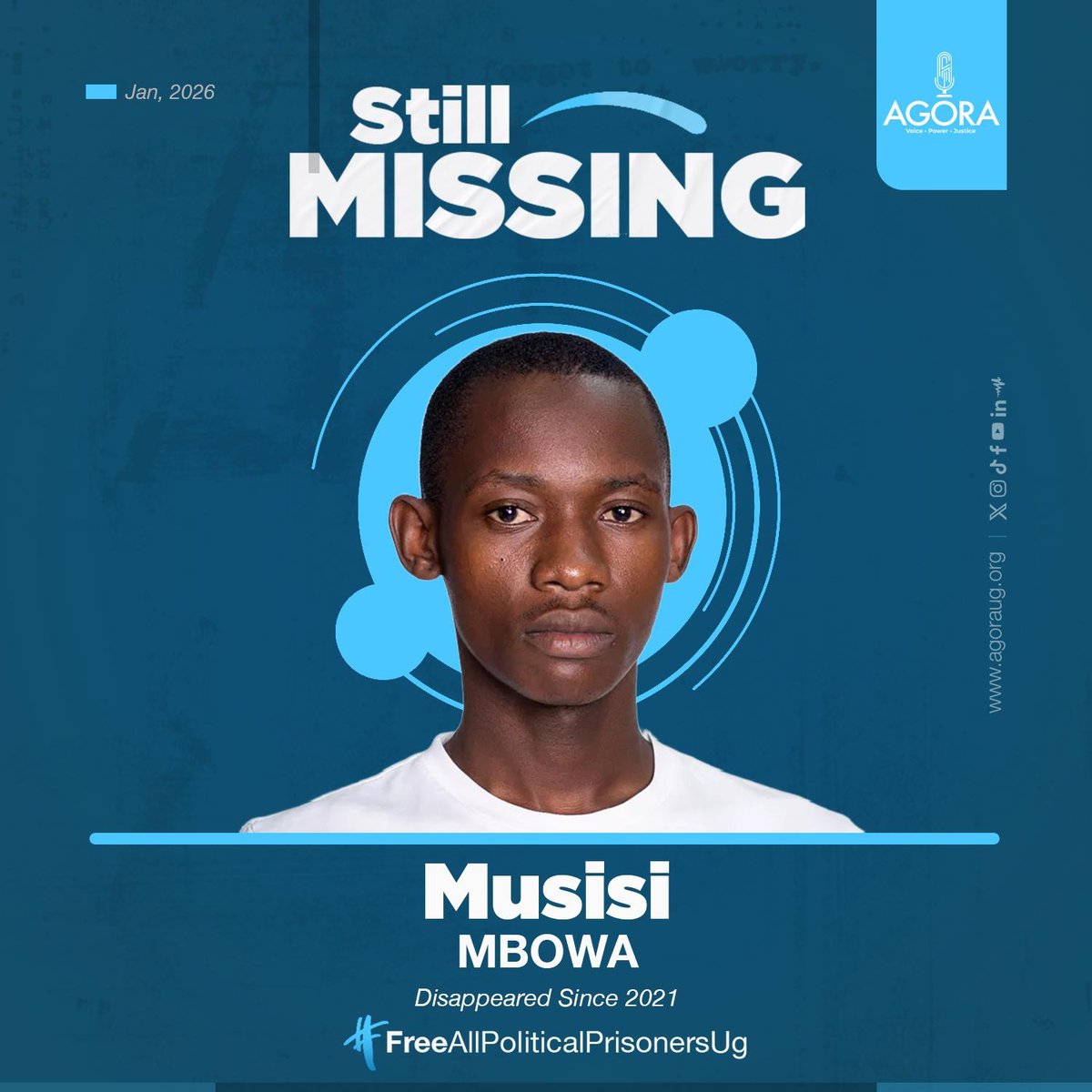 AgoraCFR's tweet photo. Musisi Mbowa ~ missing since 2021
Kirya Peter ~ since 2020
Wangolo Shafik ~ since 2020 . And,
Sam Mugumya ~ since August 26, 2025.
#FreeAllPoliticalPrisonersUg
#WhereAreThey? https://t.co/iaFfRjS5vc