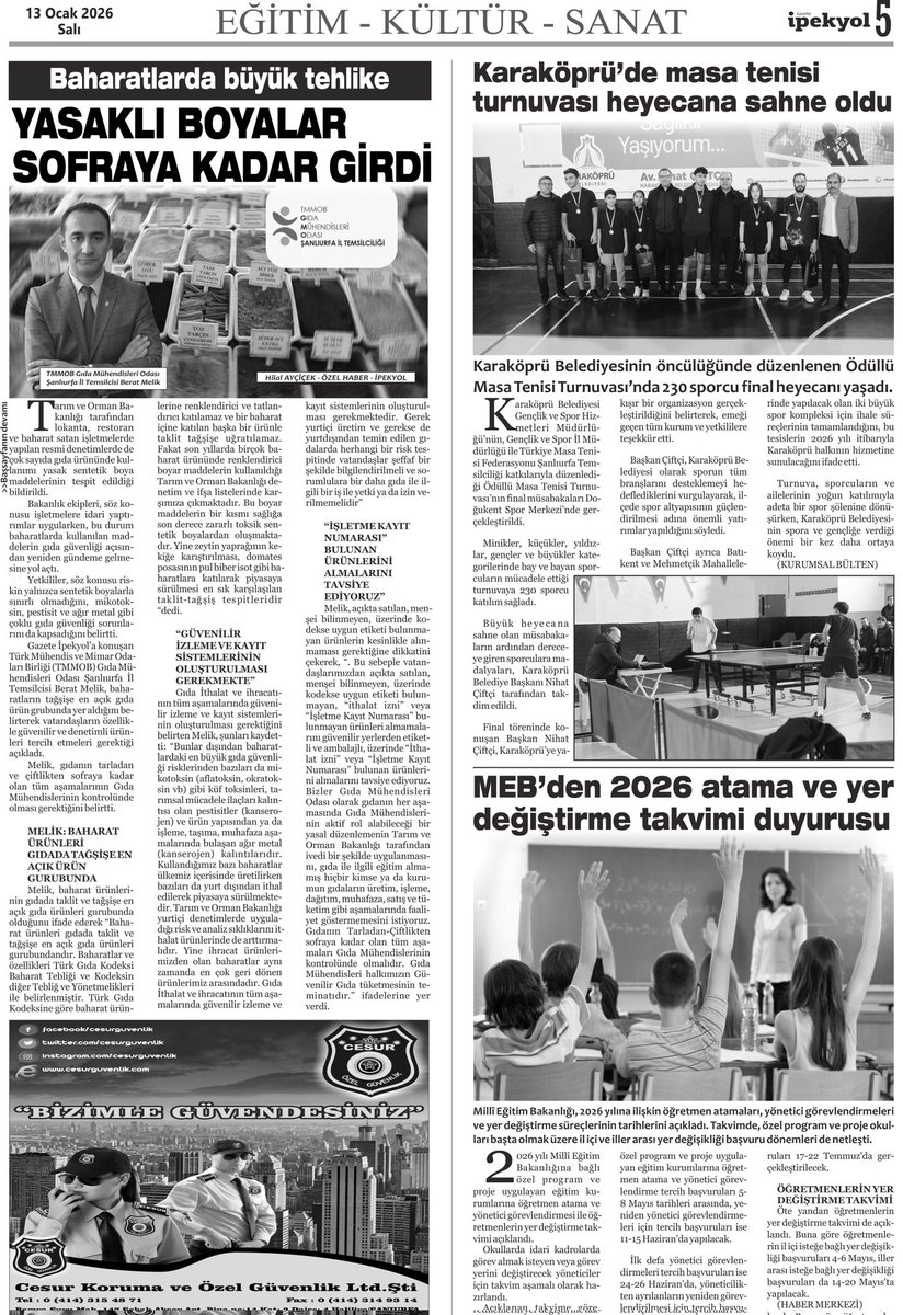 Gidamourfail's tweet photo. İl Temsilcimiz Berat MELİK'in son günlerde baharat ürünlerinde tespit edilen boyar maddeler ile ilgili 13.01.2026 tarihinde @gazeteipekyolcom da yayınlanan ropörtajı. https://t.co/1cPUBrN9mp