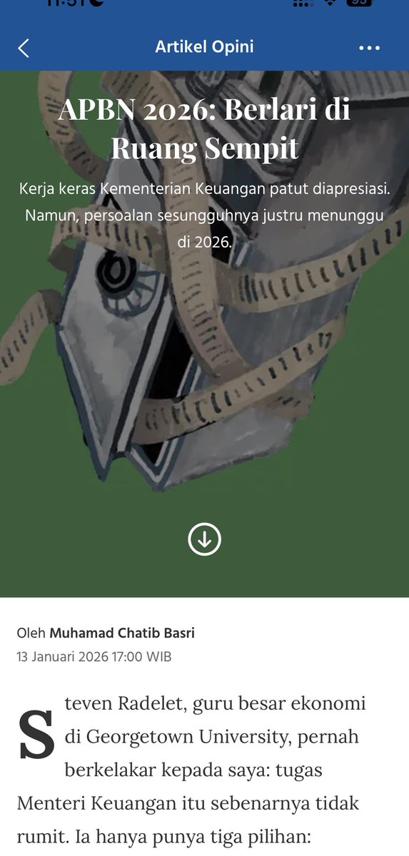 Berikut artikel saya di Kompas <a href="/kompascom/">Kompas.com</a> , “APBN 2026 Berlari di Ruang Sempit”
kompas.id/artikel/apbn-2…
