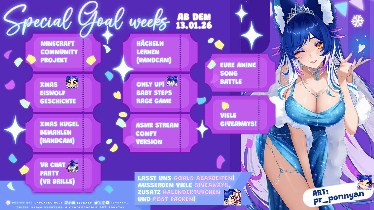 Icykaty_'s tweet image. ✨ Special Goal Week starting! ✨ 

Wir haben noch Goals offen von unserem Winter Special! Außerdem super viele Giveaways, Rad drehen und zusatz Adventskalender Türchen von mir für euch! Ich freu mich auf eine geile Woche(n)!💖 
Artwork Gift by @pr_ponnyan 😭💖🙏

#GERVtuber
