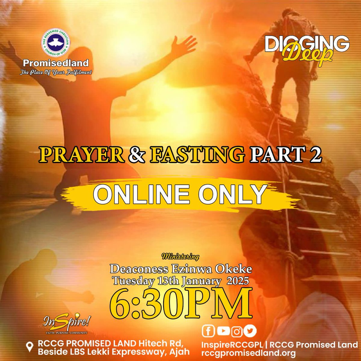 RCCGPromisedLan's tweet photo. #DiggingDeepService
Join us again tonight as we continue in our bible study teachings.

Topic: "PRAYER AND FASTING PT2"
Ministering: Deaconess Ezinwa Okeke

Time: 6:30PM

Venue: ONLINE ONLY

Meeting ID: 834 6864 8380
Passcode: BIBLESTUDY

Zoom Link:
https://t.co/jyop381cFH https://t.co/fEl6dRxErK