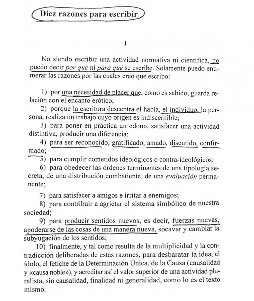pidoelsilencio's tweet image. diez razones para escribir de Roland Barthes ❤️