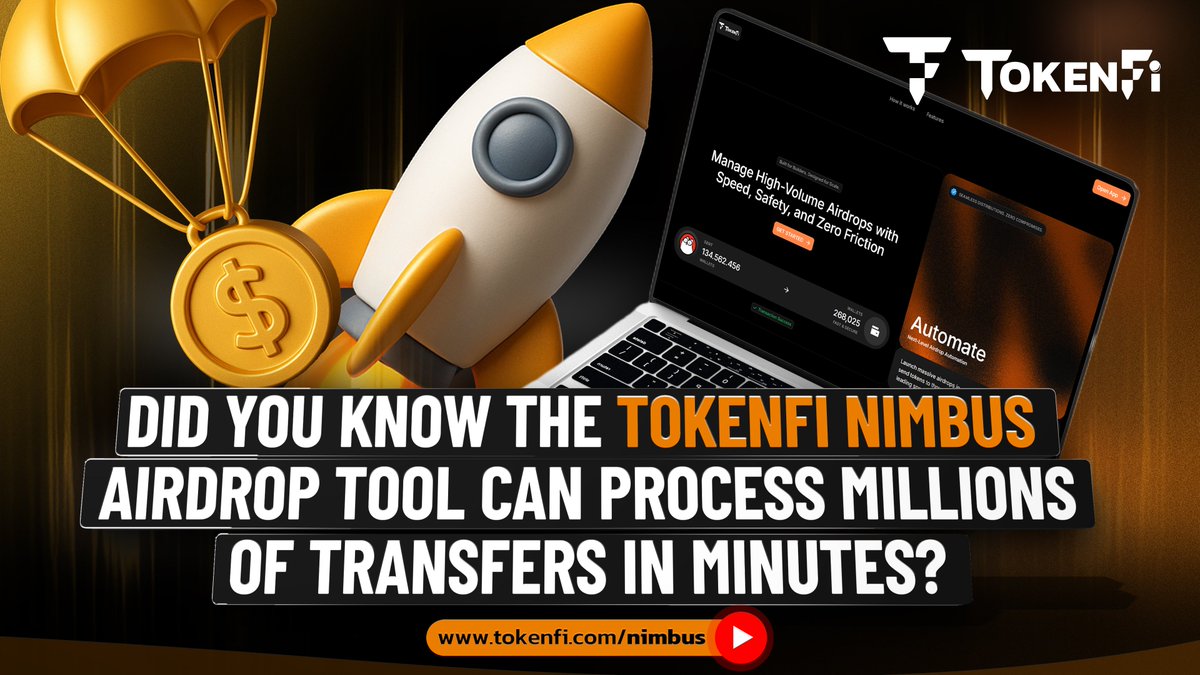 tokenfi's tweet image. Did you know the TokenFi Nimbus airdrop tool can process millions of transfers in minutes?

Nimbus is engineered for scale, allowing teams to run massive airdrops at incredible speed with batch-optimized execution.