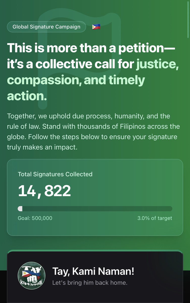 Bilyonaryo News Channel reports that the DDS have a signature drive called ‘Tay, Kami Naman where originally they targeted to collect 1 Million signatures.

Ngayon 500,000 na lang ang goal tapos since Nov. 2025 eh nakaka 14,822 signatures pa lang sila!

Wala talagang uuwi. 😂👊