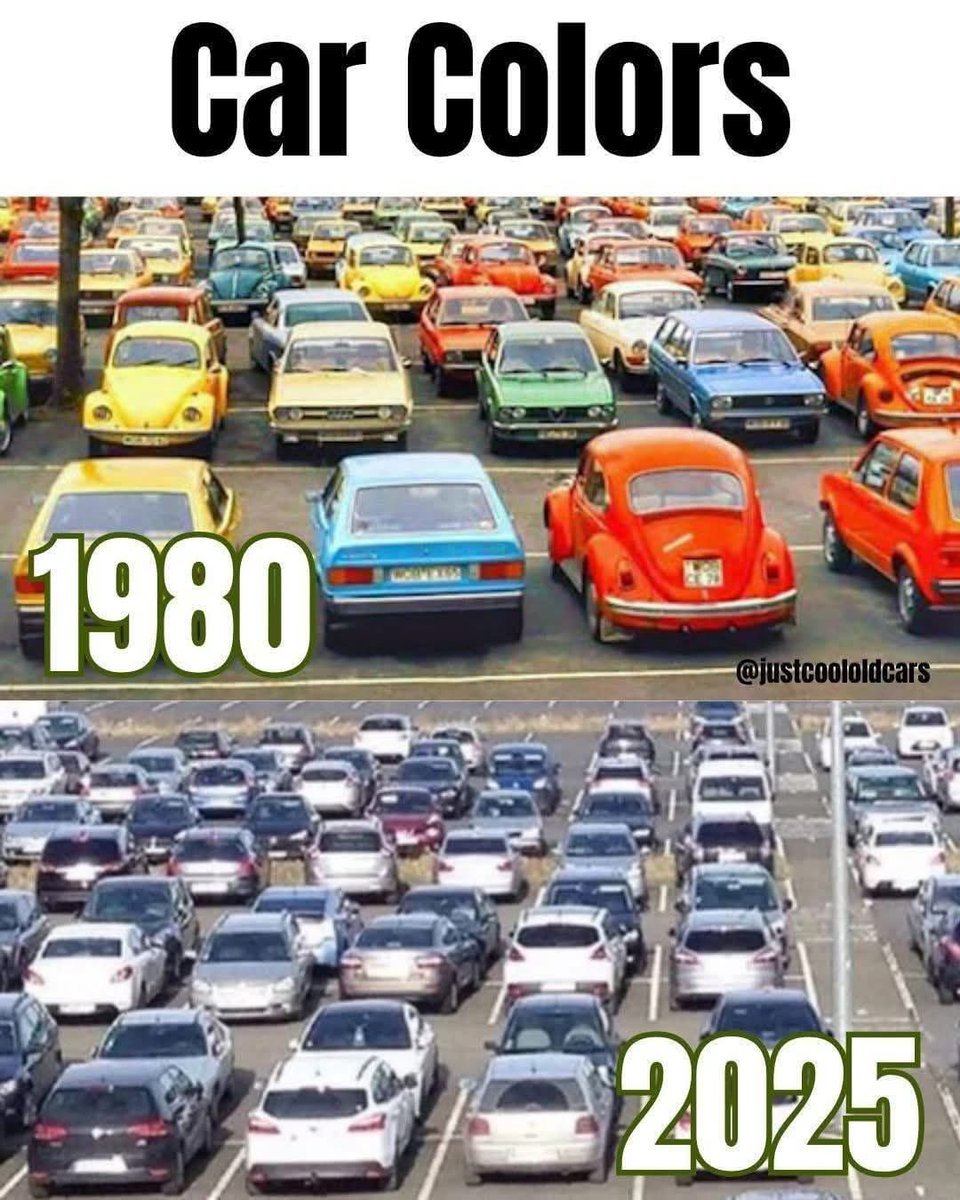 Car colours: 1980 versus 2025:
We’ve gone from vivid to bland.