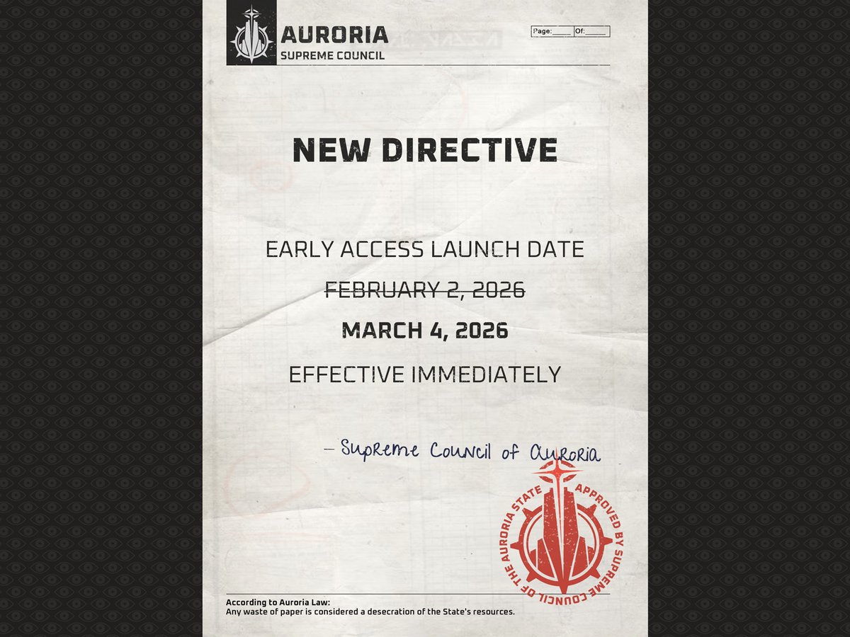 STATE BROADCAST: Early Access Deployment Rescheduled

📅New date: March 4, 2026

The State refines before it advances.
All Hail the State.