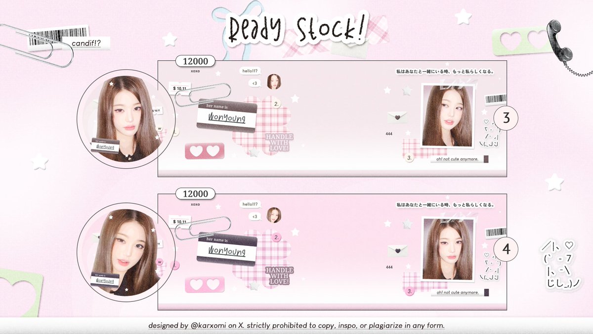 karxomi's tweet image. help repost 🍅

hai! ada layout wonyoung ready stock!!
pricinya  ada di pict  dan free retext ya..
met jajank 🌷

#zonauang #zonaba